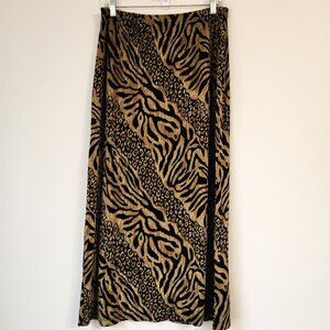 VTG Mirasol Maxi Skirt Womens  XL Animal Print Elastic Waist Boho Festive